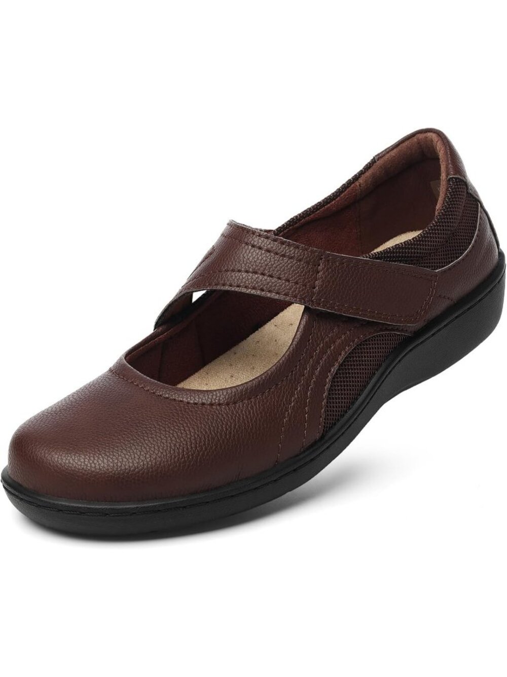 〽️Women's Mary Jane Flats Coffee Leather Fashion Casual Closed Toe Breathable